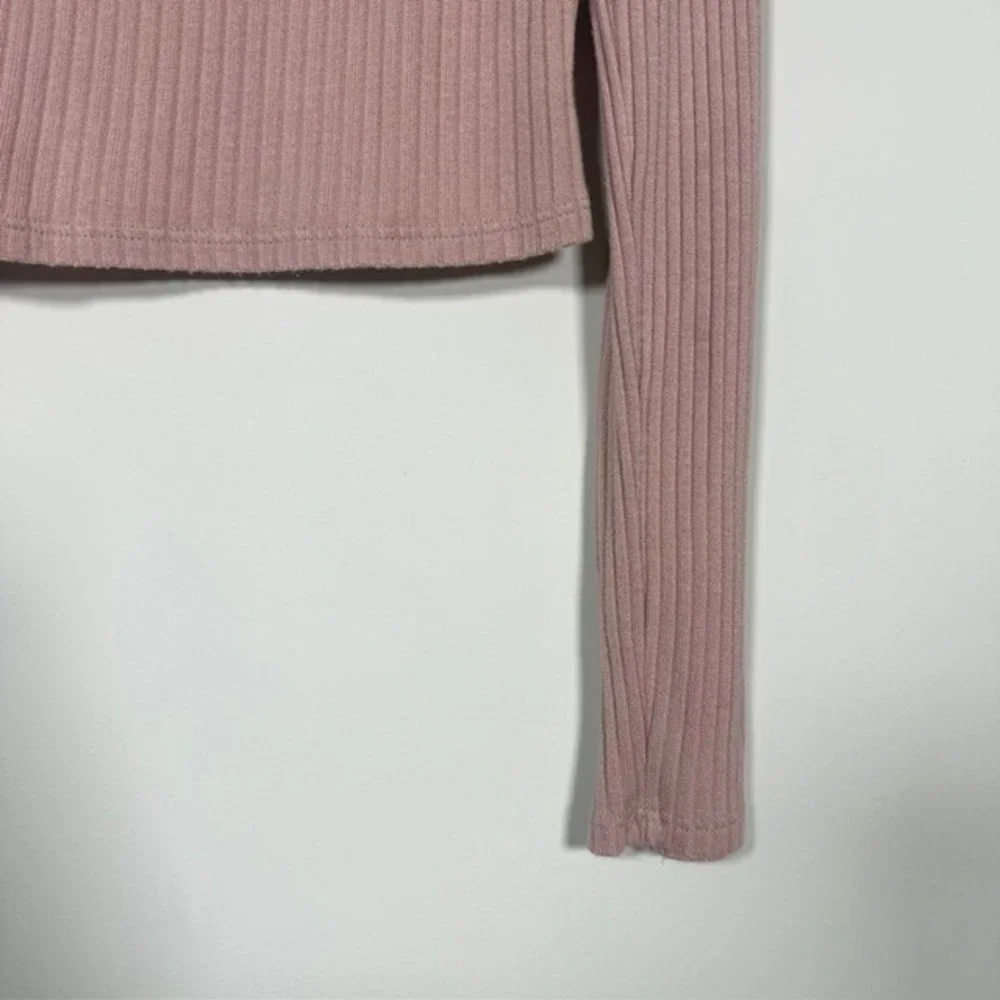 Reformation Jackie Blush Dusty Rose Ribbed Cropped Long Sleeve Top | Size S